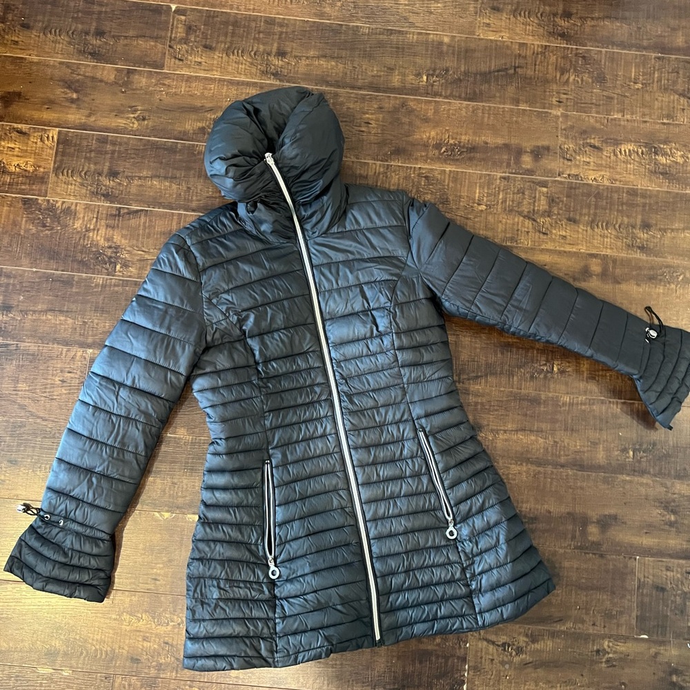 English Laundry Black Puffer Coat with Quilted Design and Hood